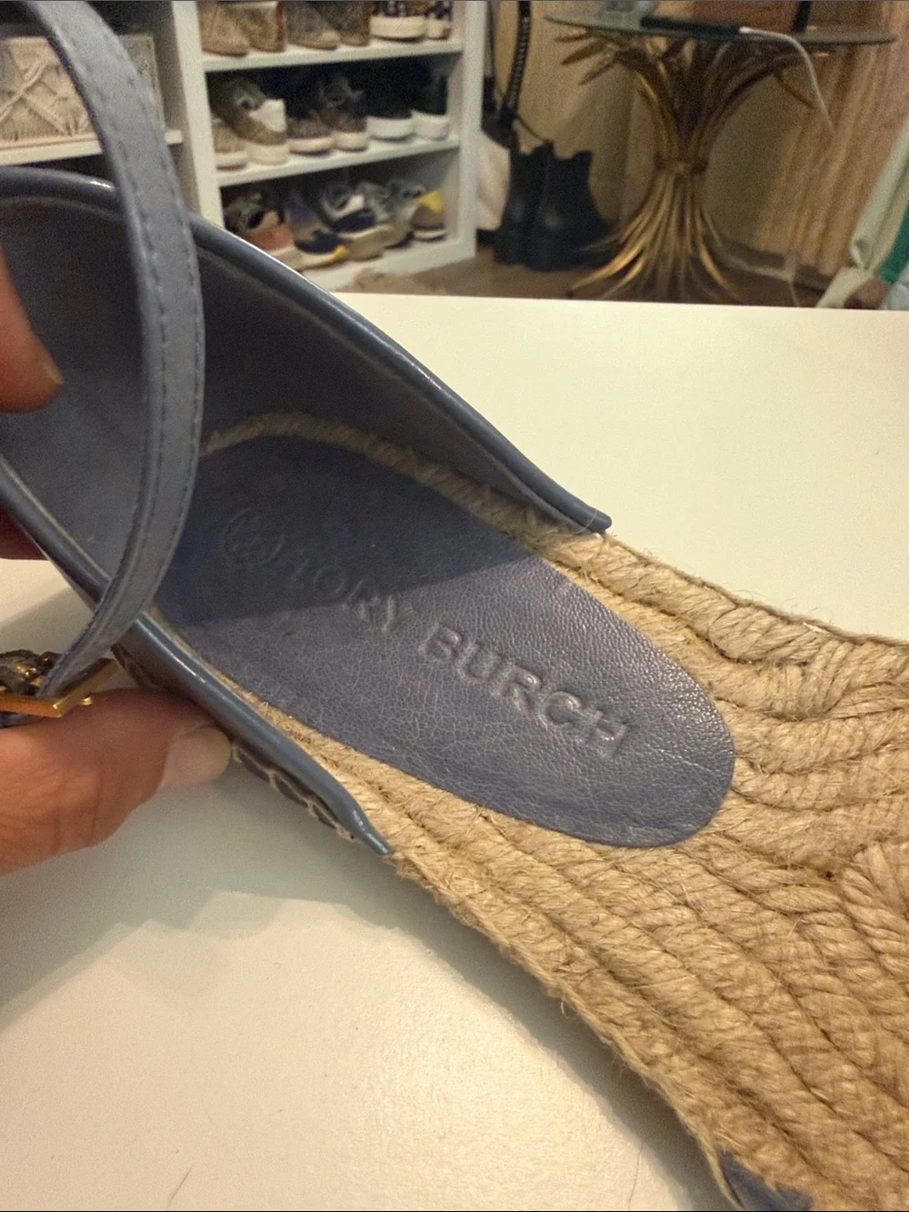 Tory Burch Periwinke Leather Espadrille Ankle-Strap Flats